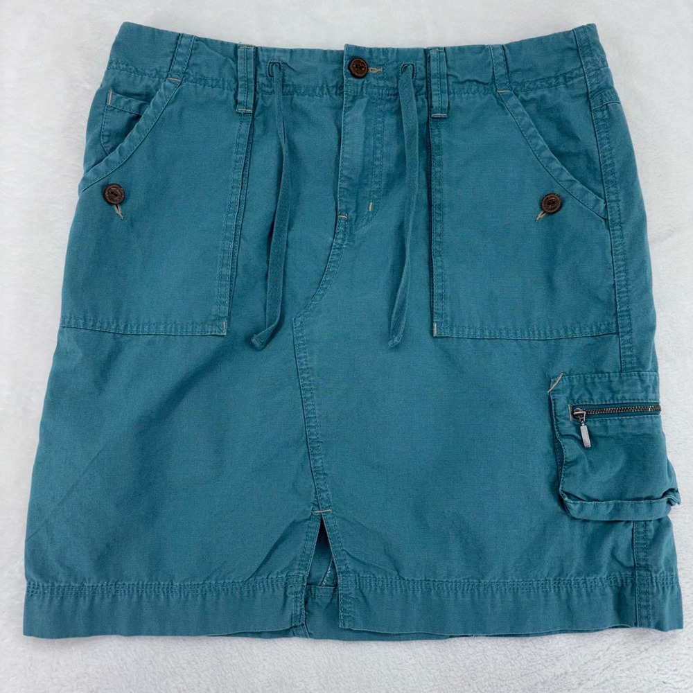 Eddie Bauer Womens Teal Blue Cotton Cargo Mini Skirt Utility Size 10 Style 3532